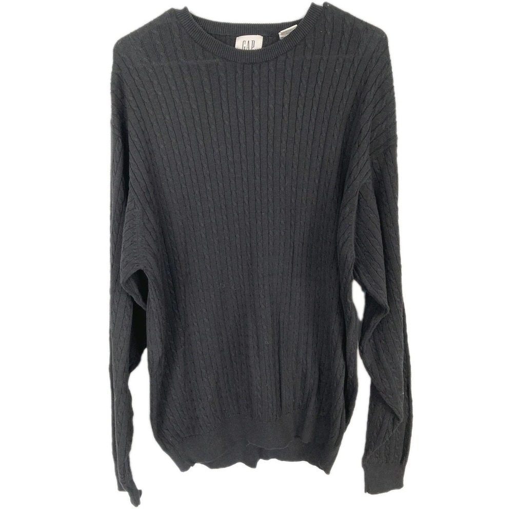 Vtg Gap Sweater Men XL Blk Cable Knit Cotton Crewneck Pullover Hong Kong 90s